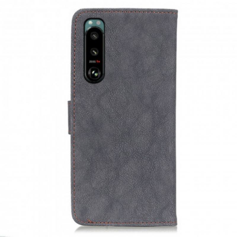 Capa Flip Para Sony Xperia 5 III Khazneh Retrô Split Couro Sintético