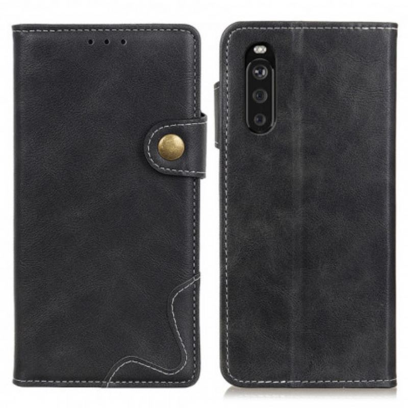 Capa Folio Para Sony Xperia 5 III Botão Artístico E Costuras