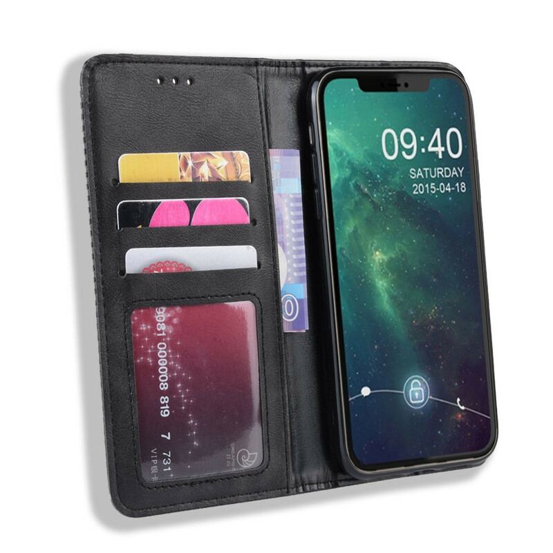 Capa De Celular Para iPhone 12 / 12 Pro Flip Efeito Couro Vintage Estilizado