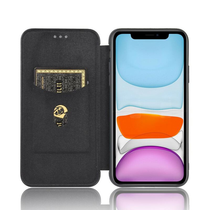 Capa De Celular Para iPhone 12 / 12 Pro Flip Fibra De Carbono