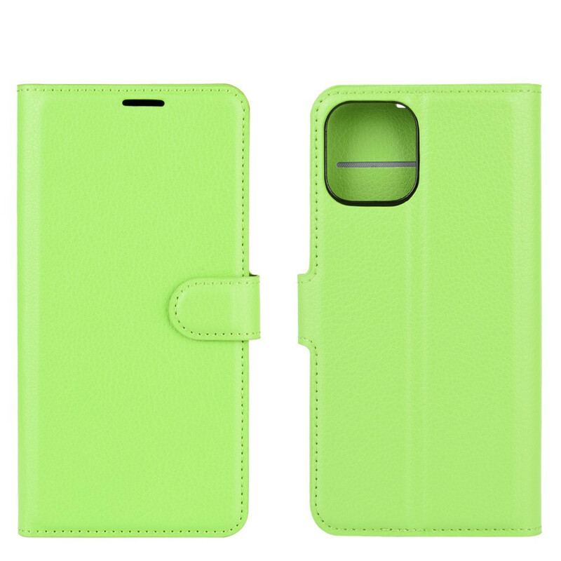 Capa De Couro Para iPhone 12 / 12 Pro Clássico Efeito Couro Lichia