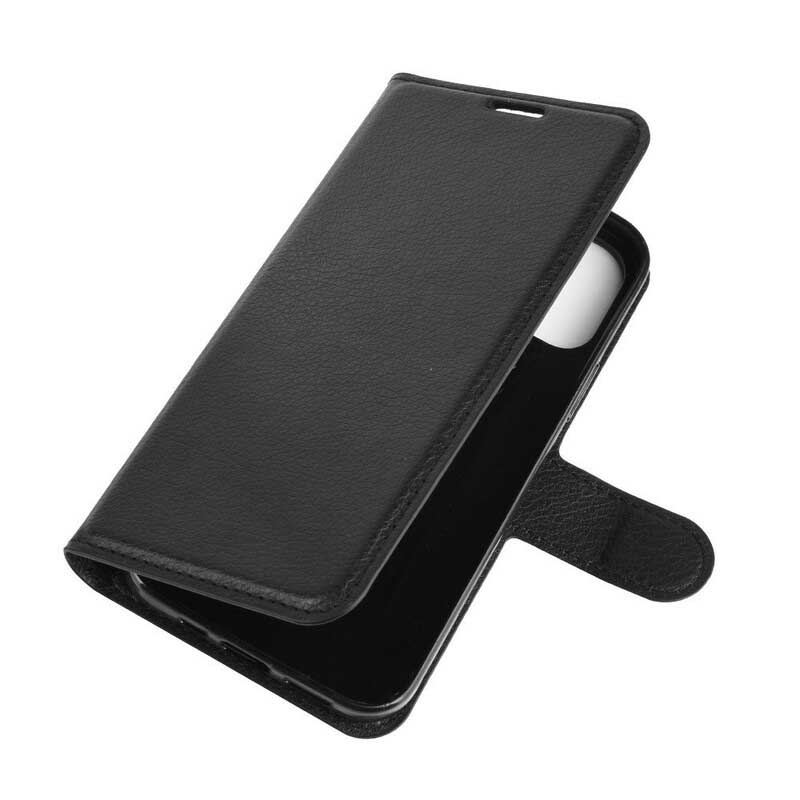 Capa De Couro Para iPhone 12 / 12 Pro Clássico Efeito Couro Lichia