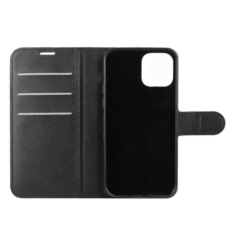 Capa De Couro Para iPhone 12 / 12 Pro Clássico Efeito Couro Lichia