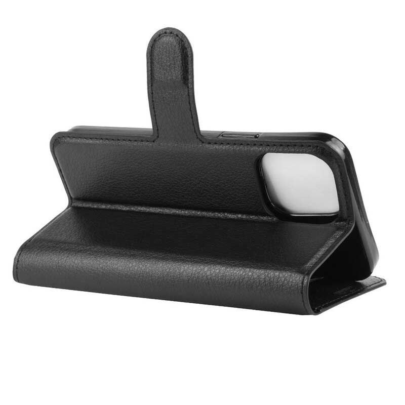 Capa De Couro Para iPhone 12 / 12 Pro Clássico Efeito Couro Lichia