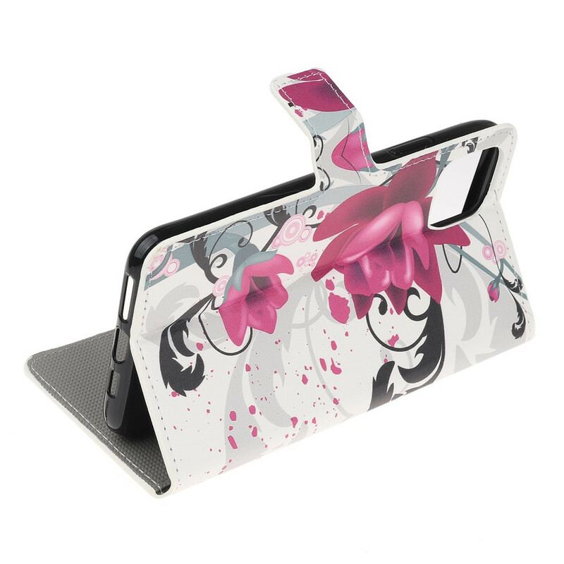Capa De Couro Para iPhone 12 / 12 Pro Flores Tropicais