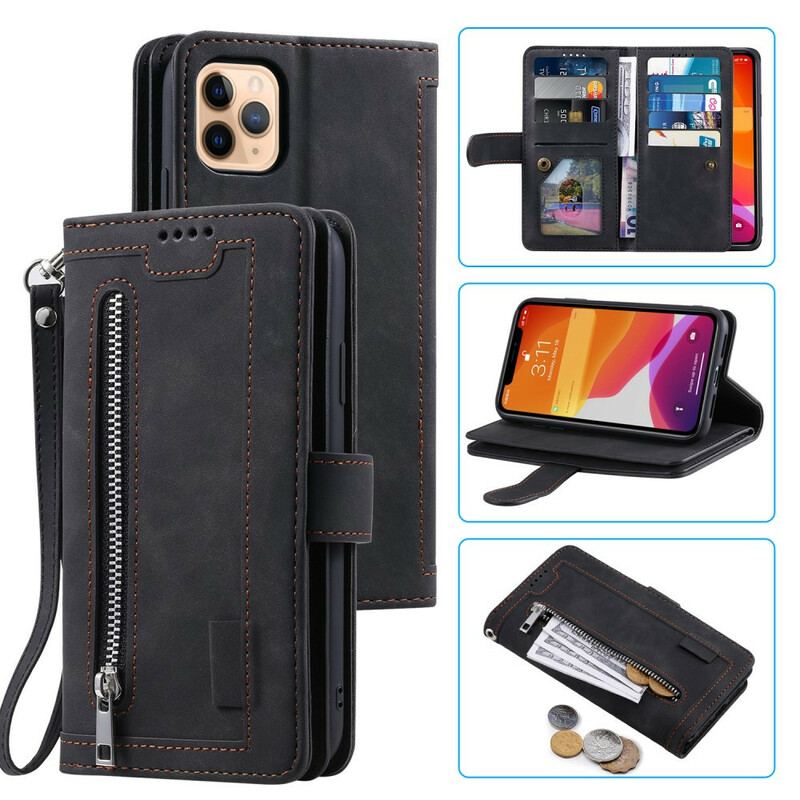Capa De Couro Para iPhone 12 / 12 Pro Porta-moedas 9 Porta-cartões