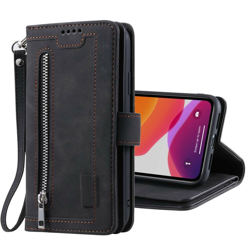 Capa De Couro Para iPhone 12 / 12 Pro Porta-moedas 9 Porta-cartões