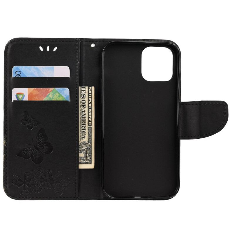 Capa Flip Para iPhone 12 / 12 Pro De Cordão Borboletas Esplêndidas