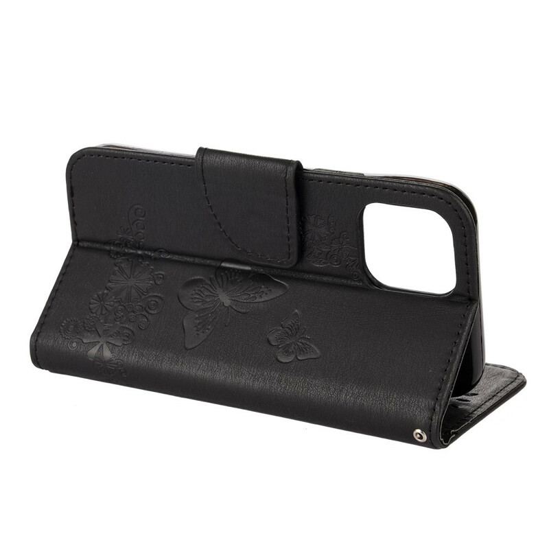 Capa Flip Para iPhone 12 / 12 Pro De Cordão Borboletas Esplêndidas