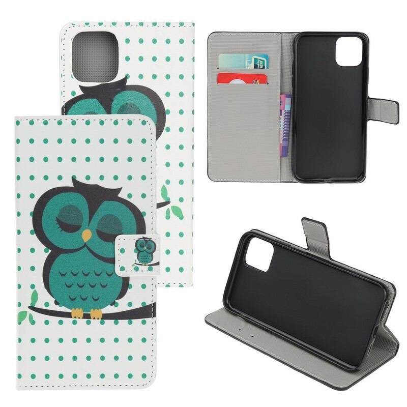 Capa Flip Para iPhone 12 / 12 Pro Coruja Adormecida
