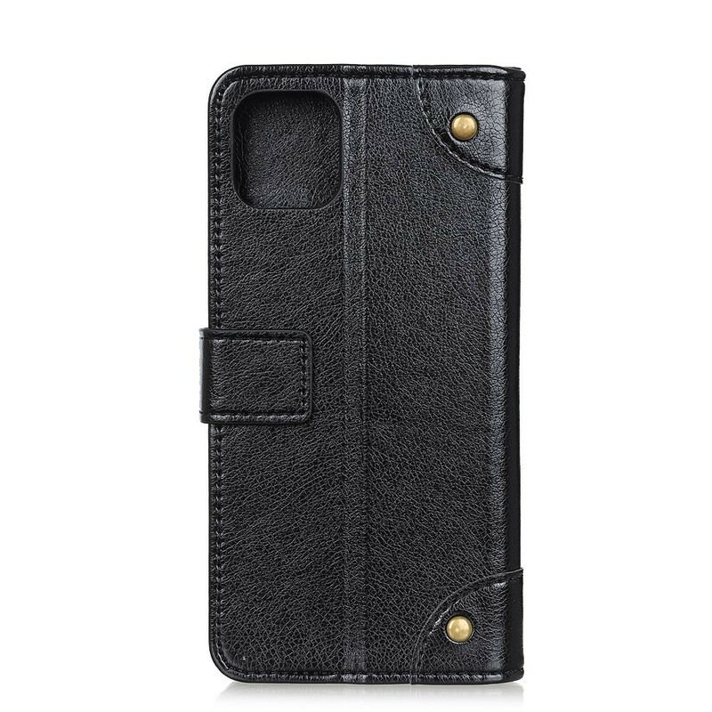 Capa Flip Para iPhone 12 / 12 Pro Rebites Vintage Estilo Couro Napa