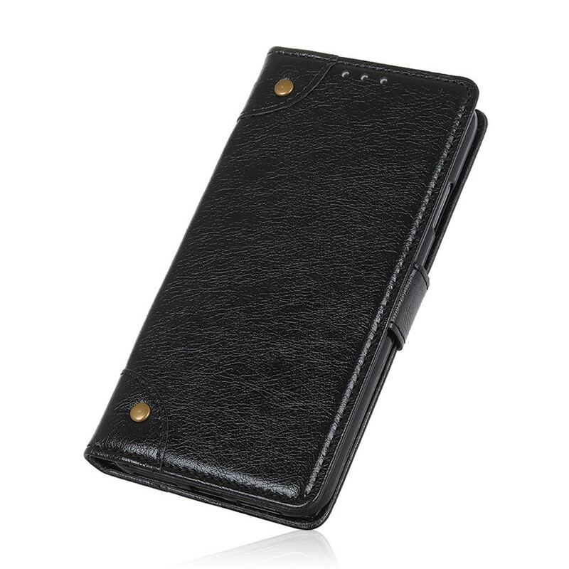Capa Flip Para iPhone 12 / 12 Pro Rebites Vintage Estilo Couro Napa