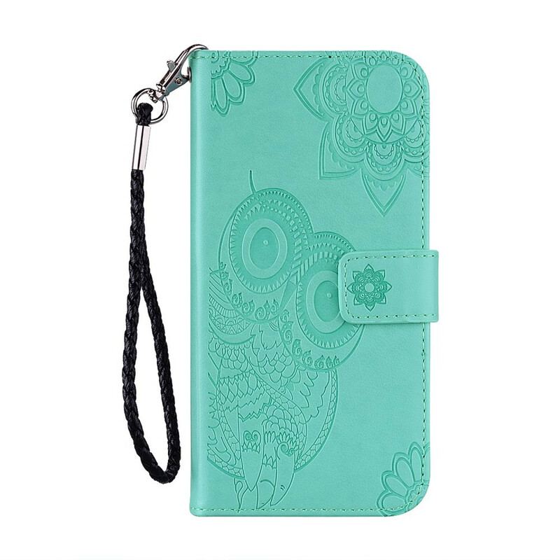 Capa Folio Para iPhone 12 / 12 Pro Coruja Mandala E Cordão