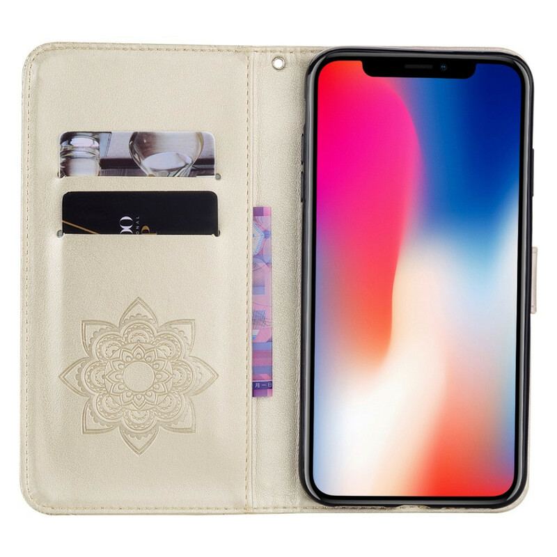 Capa Folio Para iPhone 12 / 12 Pro Coruja Mandala E Cordão