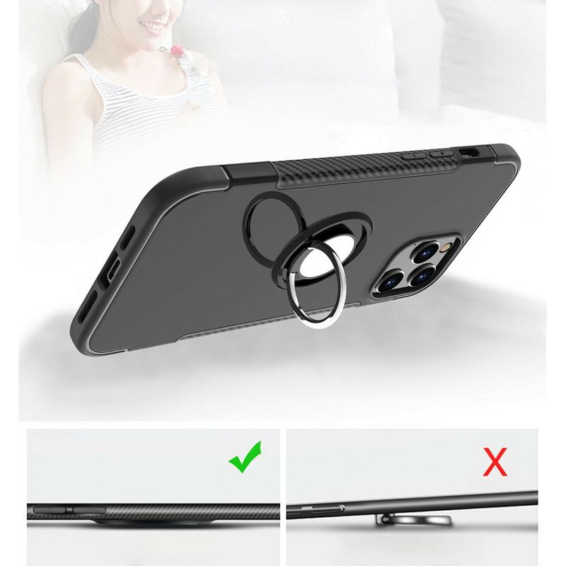 Capa Para iPhone 12 / 12 Pro Anel De Metal De Fibra De Carbono