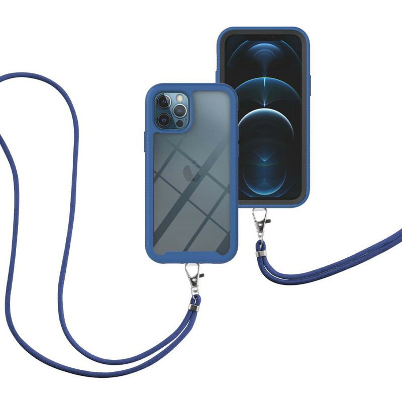 Capa Para iPhone 12 / 12 Pro Híbrido Com Cordão E Contorno Colorido