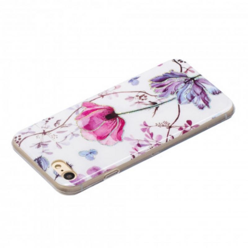 Capa De Celular Para iPhone SE 3 / SE 2 / 8 / 7 Flores Com Glitter