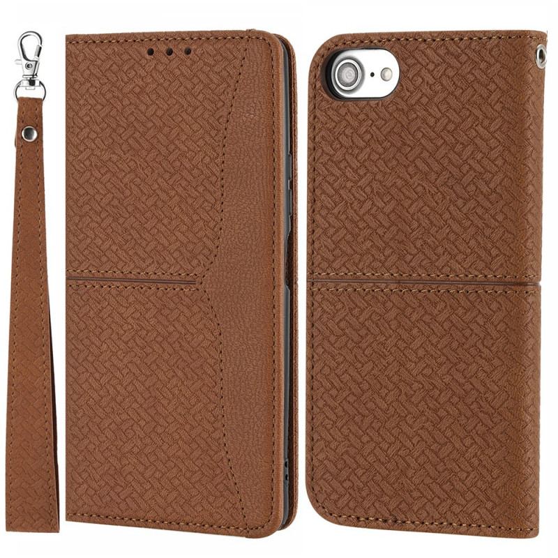 Capa Flip Para iPhone SE 3 / SE 2 / 8 / 7 De Cordão Estilo Tecido Tiras