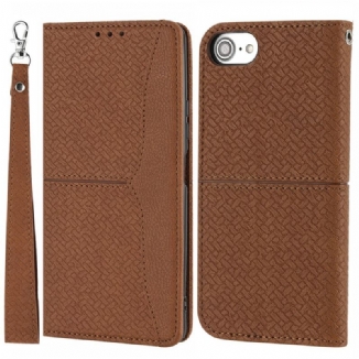 Capa Flip Para iPhone SE 3 / SE 2 / 8 / 7 De Cordão Estilo Tecido Tiras