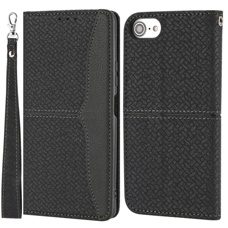 Capa Flip Para iPhone SE 3 / SE 2 / 8 / 7 De Cordão Estilo Tecido Tiras