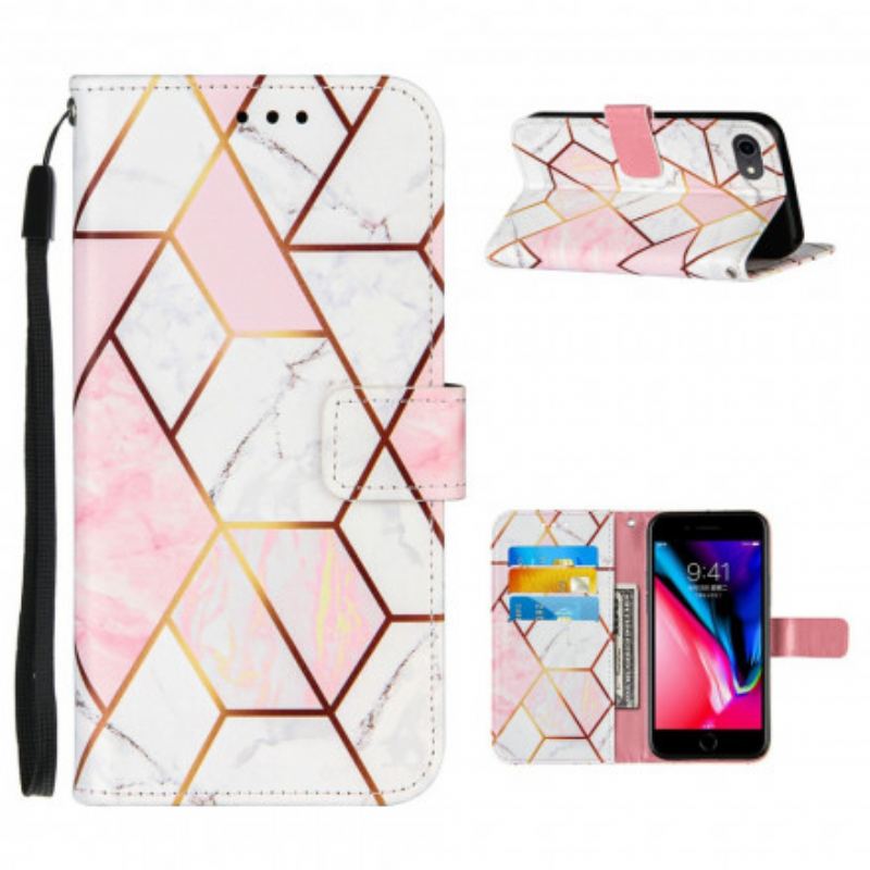 Capa Folio Para iPhone SE 3 / SE 2 / 8 / 7 Mármore Com Cordão