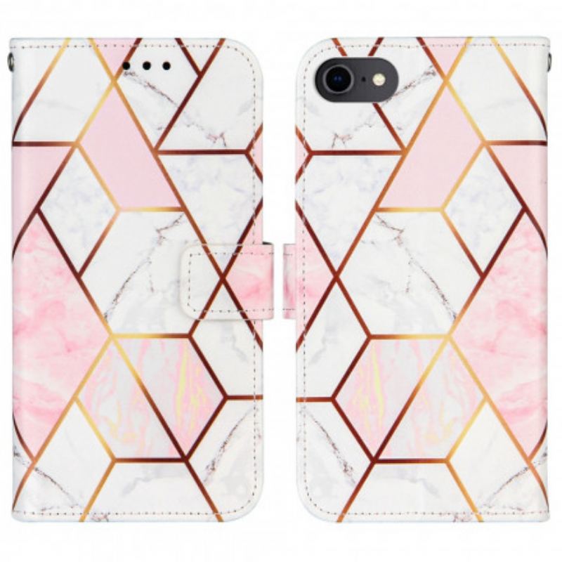 Capa Folio Para iPhone SE 3 / SE 2 / 8 / 7 Mármore Com Cordão