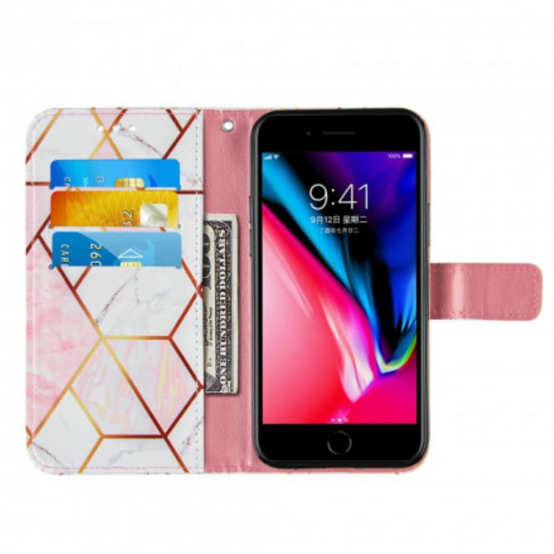 Capa Folio Para iPhone SE 3 / SE 2 / 8 / 7 Mármore Com Cordão