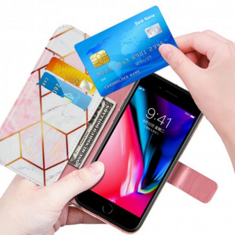 Capa Folio Para iPhone SE 3 / SE 2 / 8 / 7 Mármore Com Cordão
