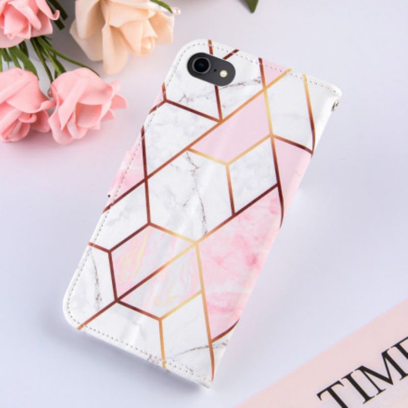 Capa Folio Para iPhone SE 3 / SE 2 / 8 / 7 Mármore Com Cordão