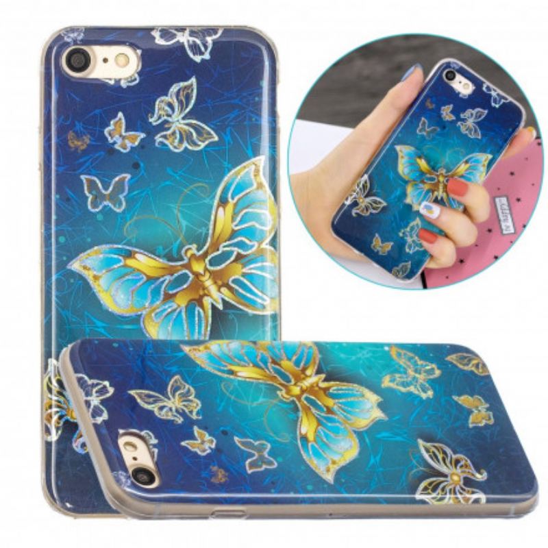 Capa Para iPhone SE 3 / SE 2 / 8 / 7 Design De Borboletas Com Glitter