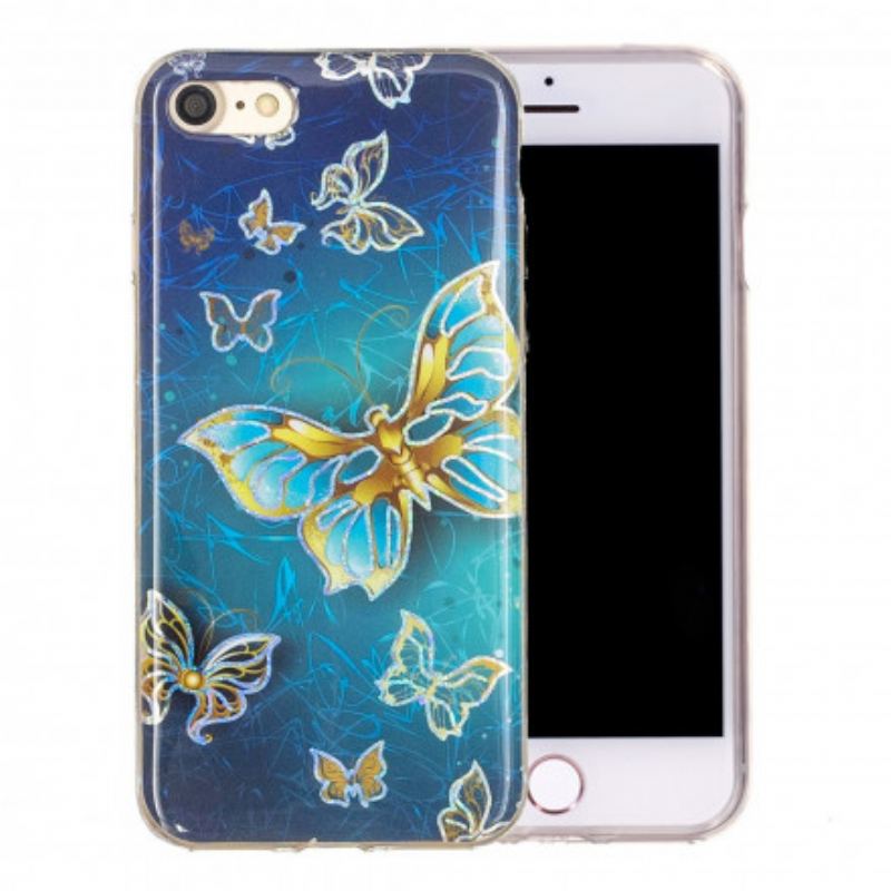Capa Para iPhone SE 3 / SE 2 / 8 / 7 Design De Borboletas Com Glitter