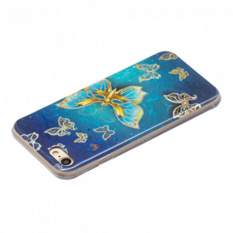Capa Para iPhone SE 3 / SE 2 / 8 / 7 Design De Borboletas Com Glitter