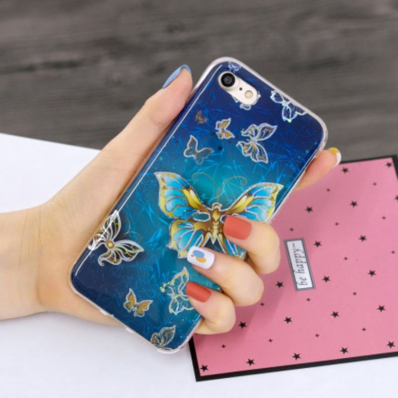 Capa Para iPhone SE 3 / SE 2 / 8 / 7 Design De Borboletas Com Glitter
