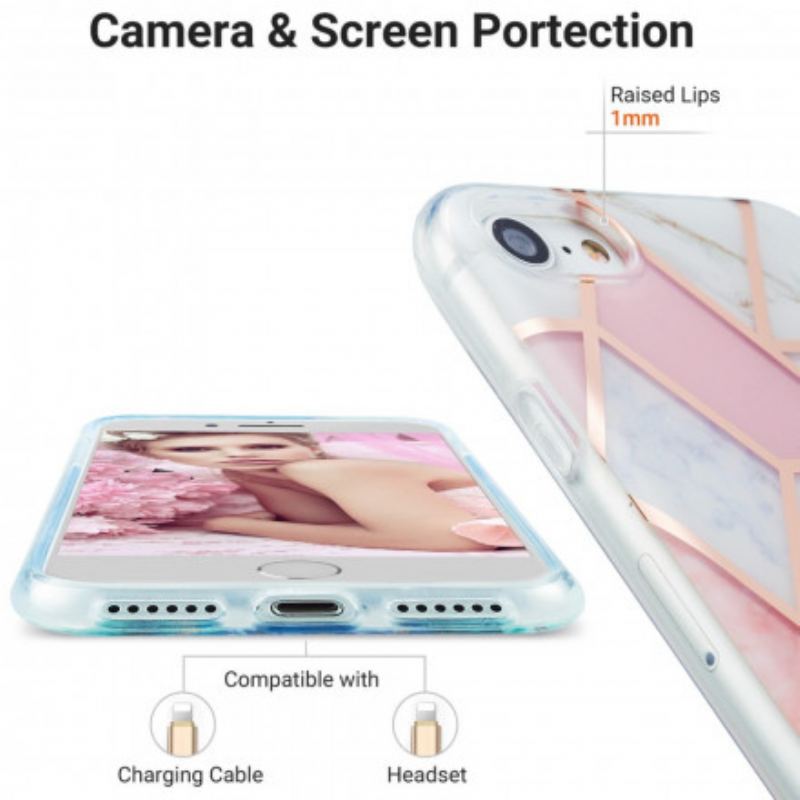 Capa Para iPhone SE 3 / SE 2 / 8 / 7 Geometria Do Mármore De Silicone
