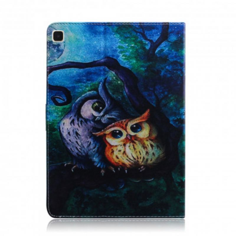 Capa De Couro Para Samsung Galaxy Tab A7 (2020) Corujas Pintando