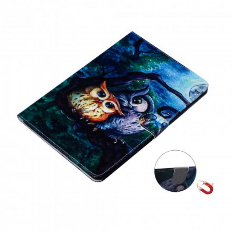 Capa De Couro Para Samsung Galaxy Tab A7 (2020) Corujas Pintando