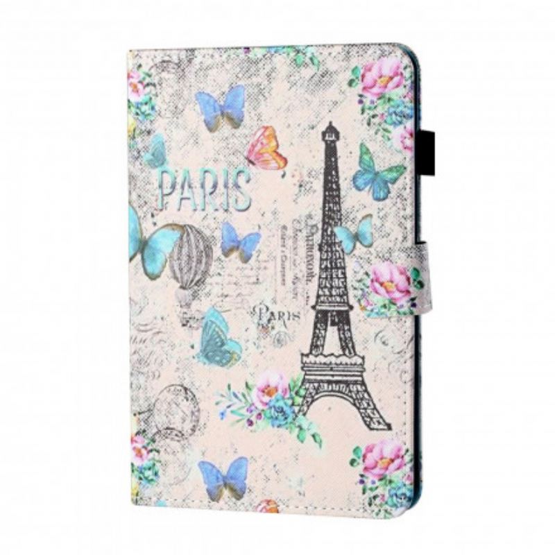Capa Em Pele Para Samsung Galaxy Tab A7 (2020) Borboletas Da Torre Eiffel