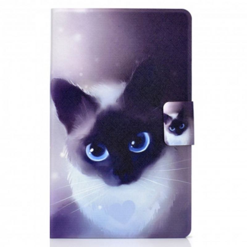 Capa Em Pele Para Samsung Galaxy Tab A7 (2020) Gato De Olhos Azuis