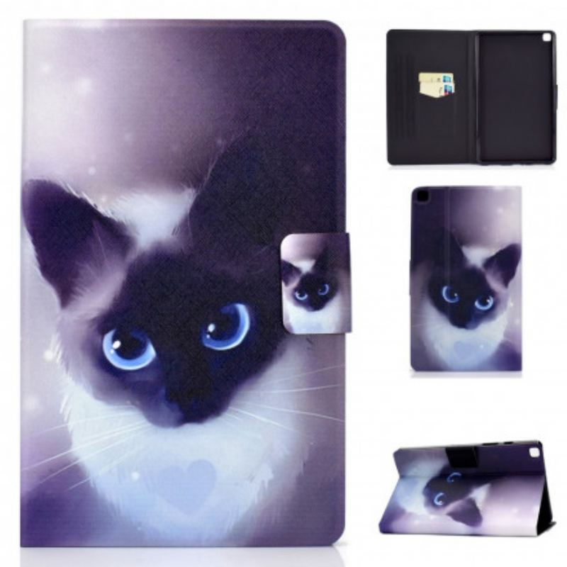 Capa Em Pele Para Samsung Galaxy Tab A7 (2020) Gato De Olhos Azuis