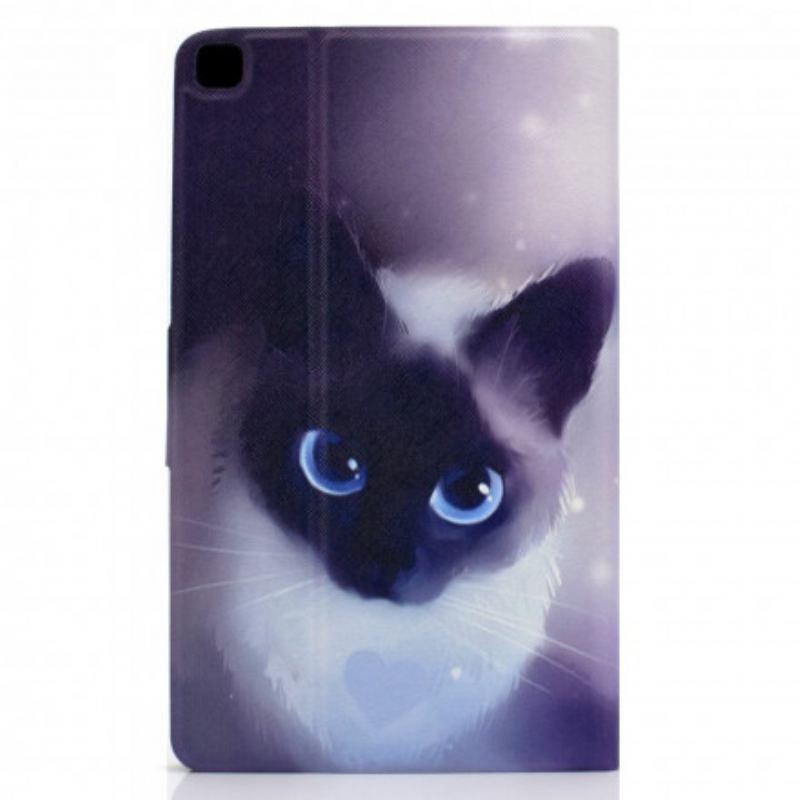 Capa Em Pele Para Samsung Galaxy Tab A7 (2020) Gato De Olhos Azuis