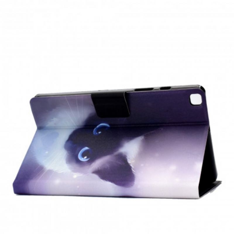 Capa Em Pele Para Samsung Galaxy Tab A7 (2020) Gato De Olhos Azuis