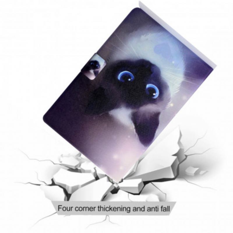 Capa Em Pele Para Samsung Galaxy Tab A7 (2020) Gato De Olhos Azuis