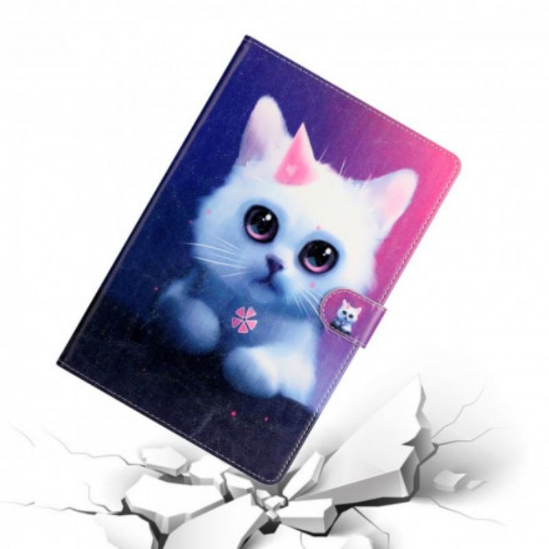 Capa Folio Para Samsung Galaxy Tab A7 (2020) Gatinho Branco
