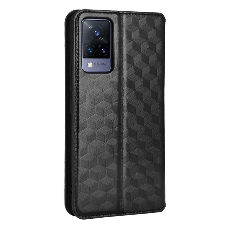 Capa De Celular Para Vivo V21 5G Flip Efeito Couro Diamante