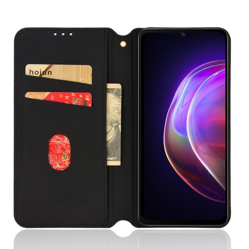 Capa De Celular Para Vivo V21 5G Flip Efeito Couro Diamante