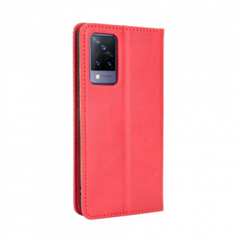 Capa De Celular Para Vivo V21 5G Flip Efeito Couro Vintage Estilizado