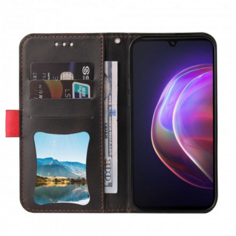 Capa Flip Para Vivo V21 5G Couro Sintético Colorido De Dois Tons