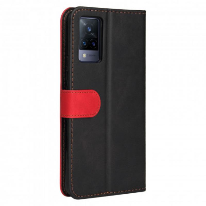 Capa Flip Para Vivo V21 5G Couro Sintético Colorido De Dois Tons