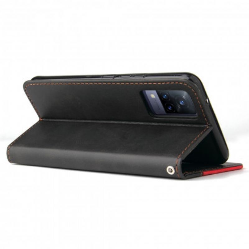 Capa Flip Para Vivo V21 5G Couro Sintético Colorido De Dois Tons