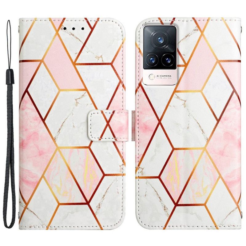 Capa Flip Para Vivo V21 5G Mármore Com Cordão